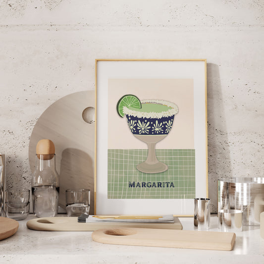 Salt and Rim  – Playful Margarita Cocktail Art Print with Talavera Flair