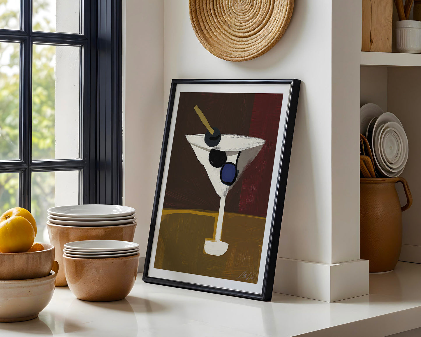 Martini Cocktail Art Print – Modern Bar Wall Art with Olive Garnish