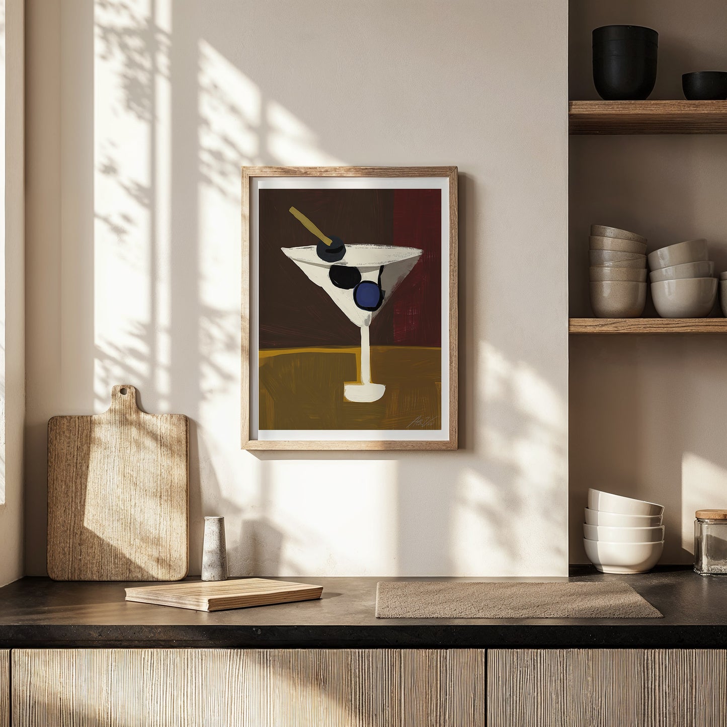 Martini Cocktail Art Print – Modern Bar Wall Art with Olive Garnish
