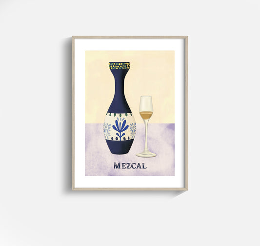 Smoky Ritual – Mezcal Bottle and Copita Wall Art in Talavera Style