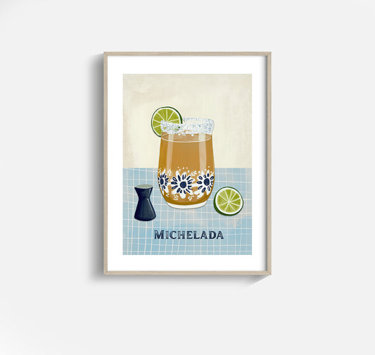 Zesty Chill – Michelada Cocktail Print with Lime and Salt Rim