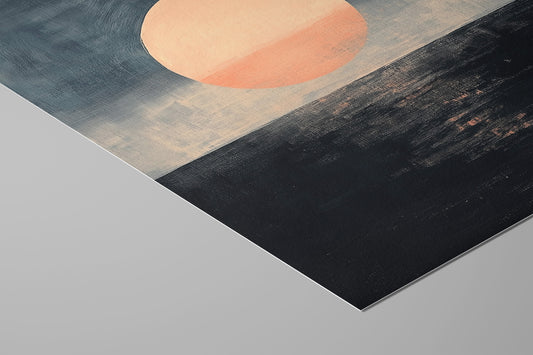 Midnight Sun II – Abstract Minimalist Sunset Painting in Peach and Indigo