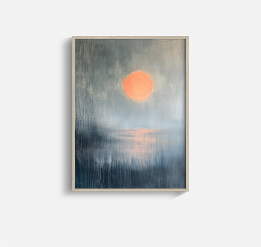 Midnight Sun III – Nordic Abstract Sunset in Peach and Stormy Blue