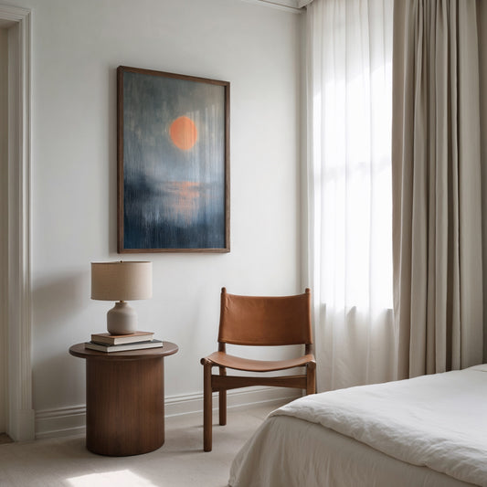 Midnight Sun III – Nordic Abstract Sunset in Peach and Stormy Blue