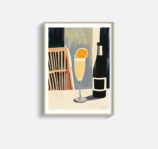 Mimosa Art Print – Modern Brunch Wall Art with Champagne Glass and Citrus Slice