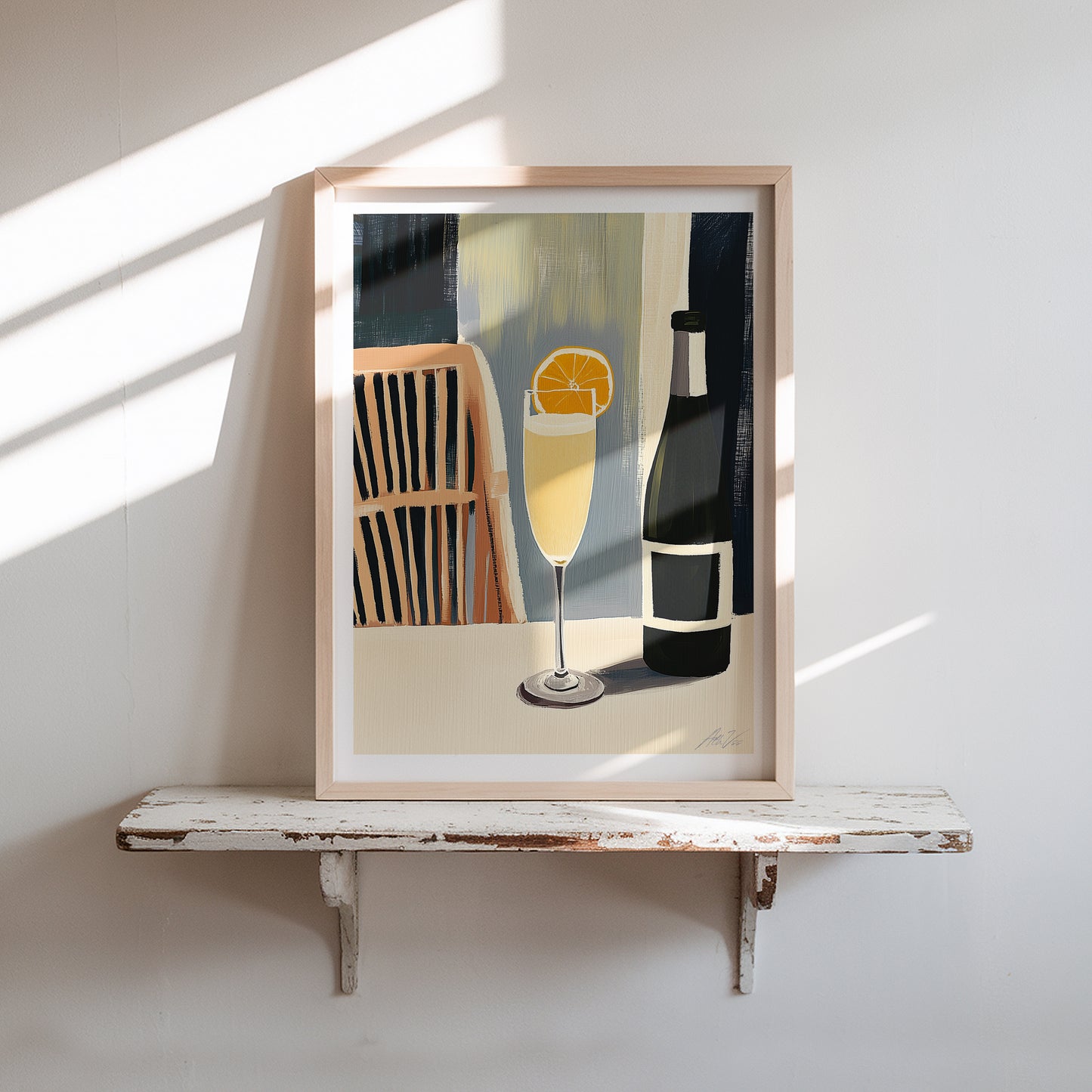 Mimosa Art Print – Modern Brunch Wall Art with Champagne Glass and Citrus Slice