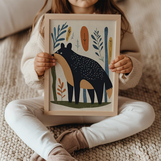 Scandinavian Bear Print – Whimsical Woodland Nursery Art for Kids Room