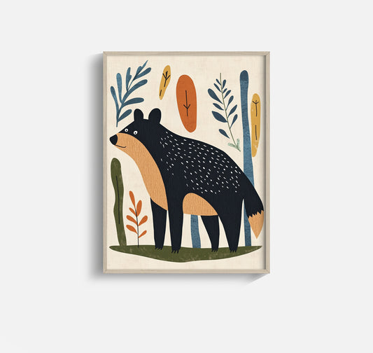 Scandinavian Bear Print – Whimsical Woodland Nursery Art for Kids Room