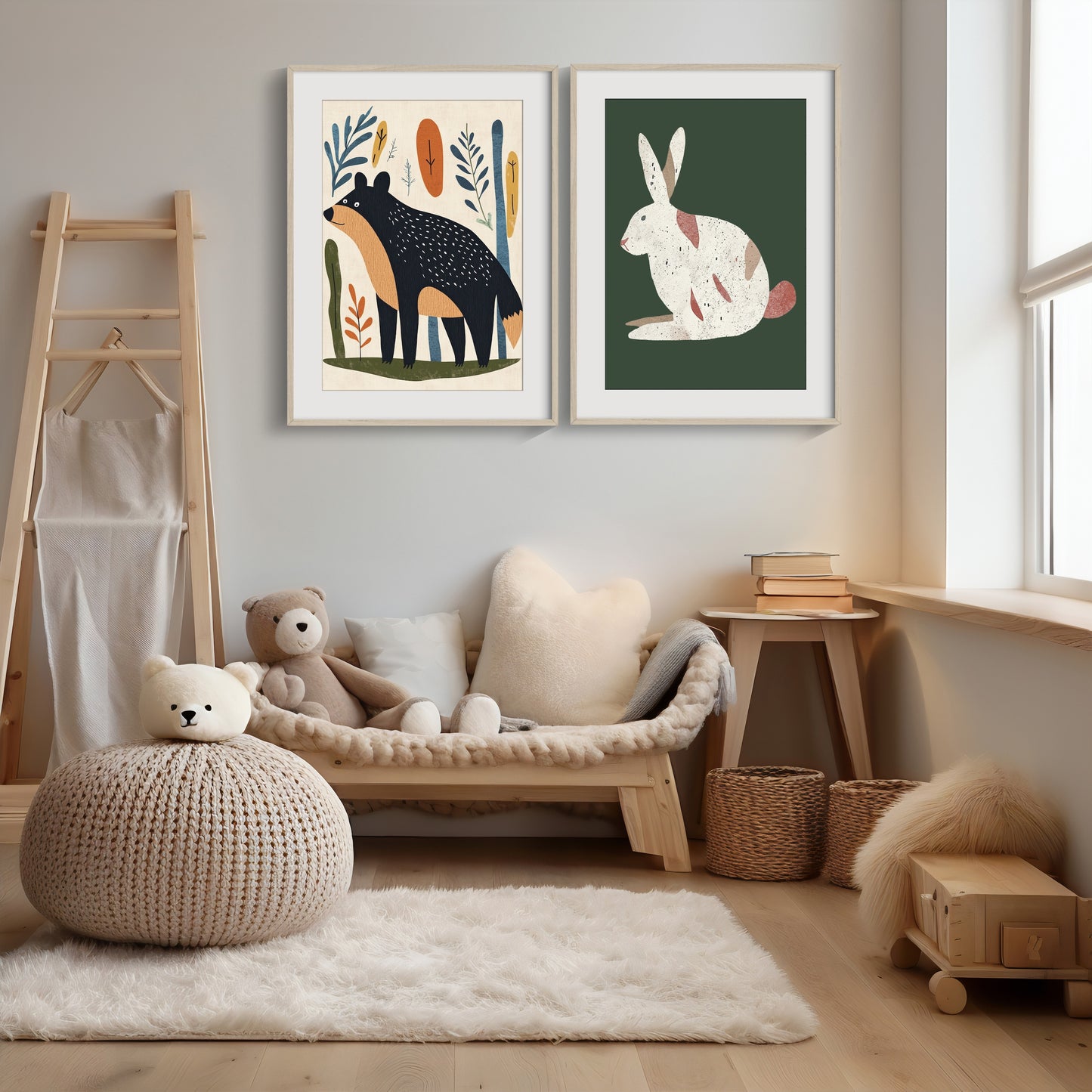 Scandinavian Bear Print – Whimsical Woodland Nursery Art for Kids Room