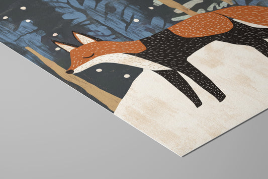 Winter Fox in Forest – Scandinavian Woodland Wall Art for Nursery