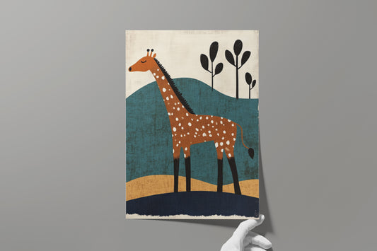 Giraffe in the Hills – Modern Safari Animal Wall Art for Kids Room