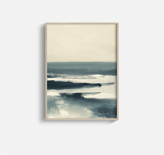 Nord Sea – Abstract Scandinavian Seascape in Deep Blue and Cream