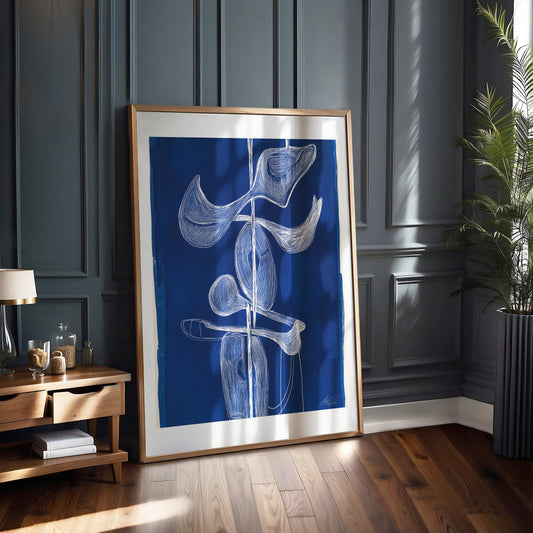 Norse Totem – Abstract Vertical Motif in Indigo and White