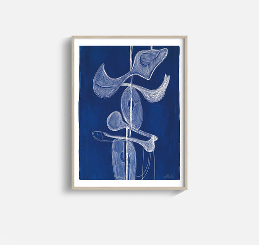 Norse Totem – Abstract Vertical Motif in Indigo and White