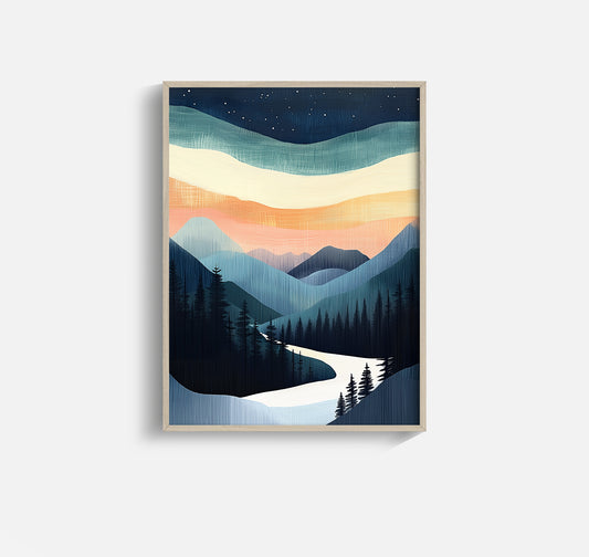 Northern Lights Over Forest – Magical Kids Landscape Wall Art for Nursery or Playroom