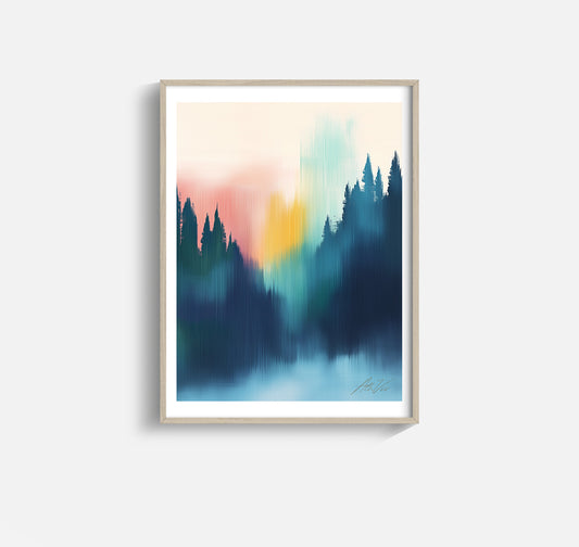 Northern Lights in Forest – Abstract Painterly Print