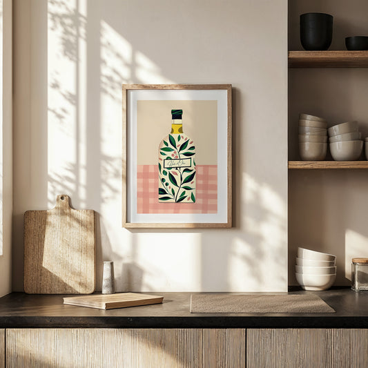 AOVE – Olive Oil Kitchen Print with Botanical Bottle Design