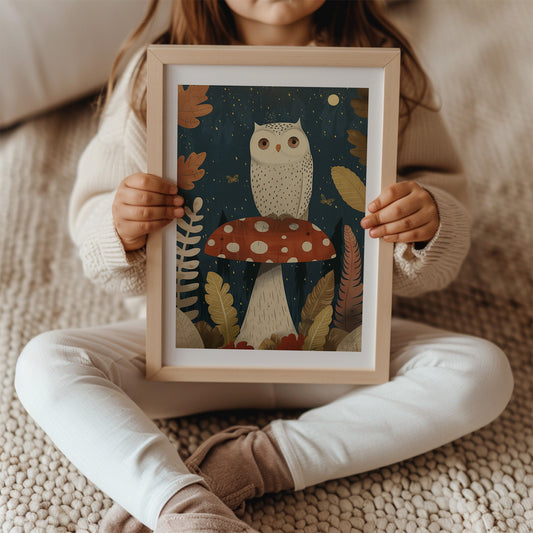 Whimsical Owl – Woodland Nursery Wall Art for Kids Room or Nature-Themed Nursery