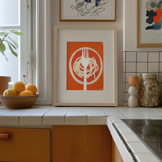 Pomodoro Tangle – Minimalist Spaghetti Wall Art in Bold Tomato Red