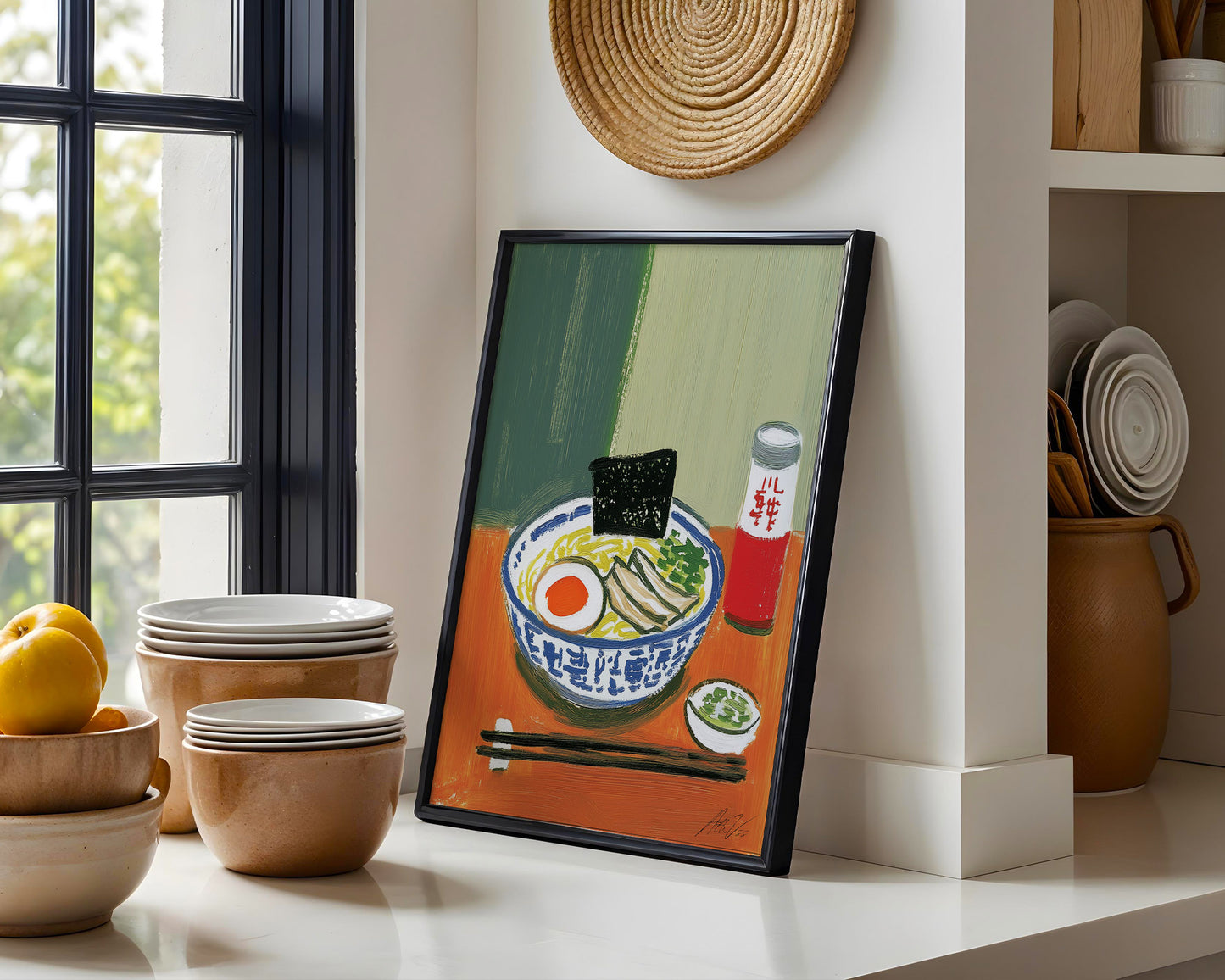 Ramen Noodle Art Print – Japanese Soup Bowl Illustration with Egg and Chopsticks