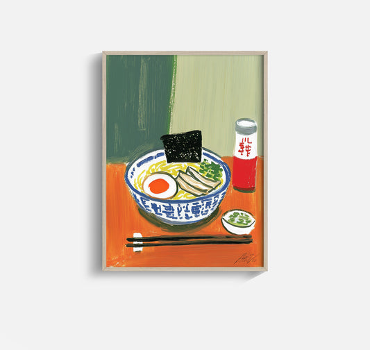 Ramen Noodle Art Print – Japanese Soup Bowl Illustration with Egg and Chopsticks