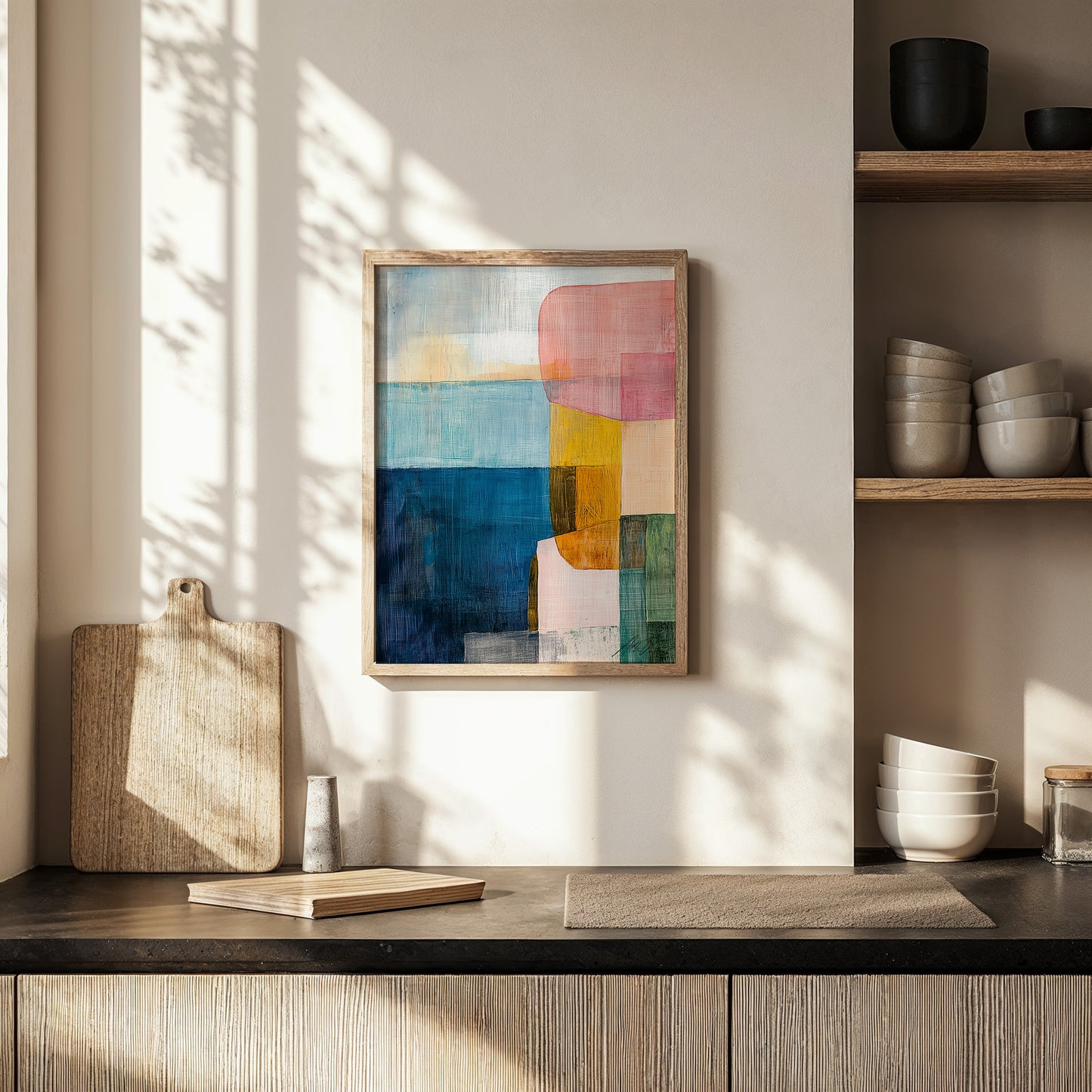 Shifting Fjords II – Abstract Nordic Landscape in Soft Color Blocks (Copy)