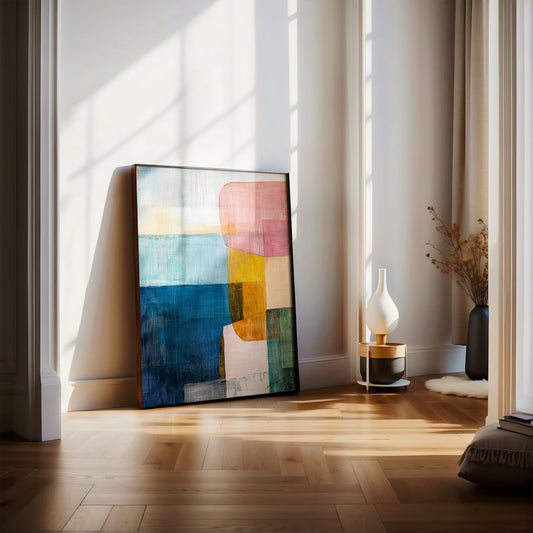 Shifting Fjords II – Abstract Nordic Landscape in Soft Color Blocks (Copy)
