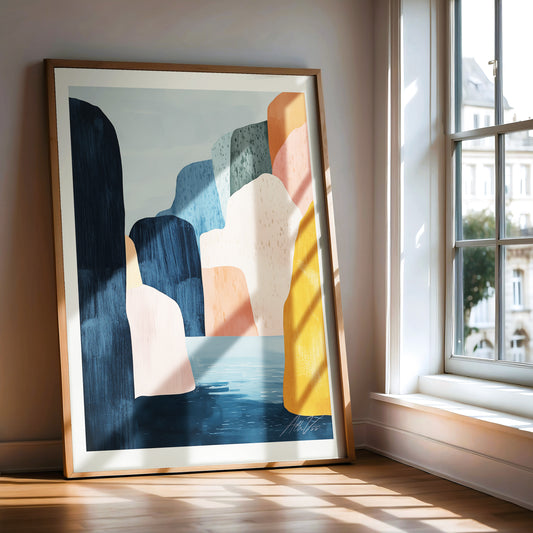 Shifting Fjords – Modern Nordic Landscape Wall Art in Color Blocks