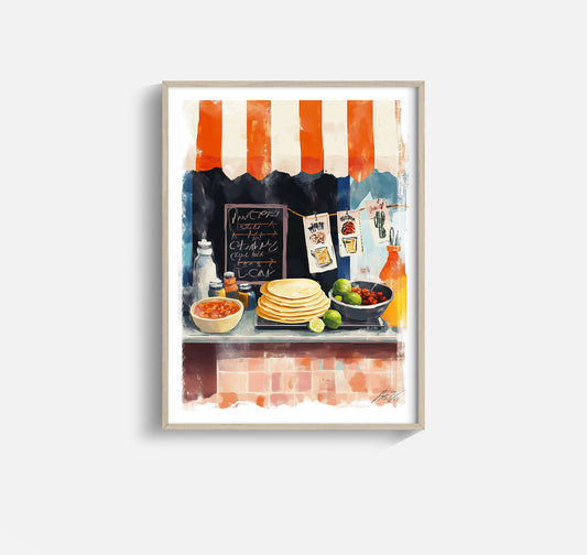 Mexican Taco Stand Wall Art – Colorful Street Food Print