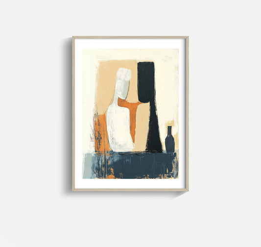 The Visitor – Abstract Figurative Painting in Ochre, Black and Blue