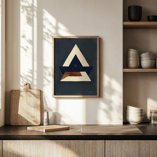Valknut Shadowform – Modern Nordic Symbol in Indigo & Earth