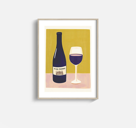 Vino Rosso – Modern Italian Wine Art Print with Bottle and Glass